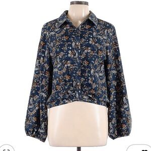 DREW Floral Blouse - Navy and Tan